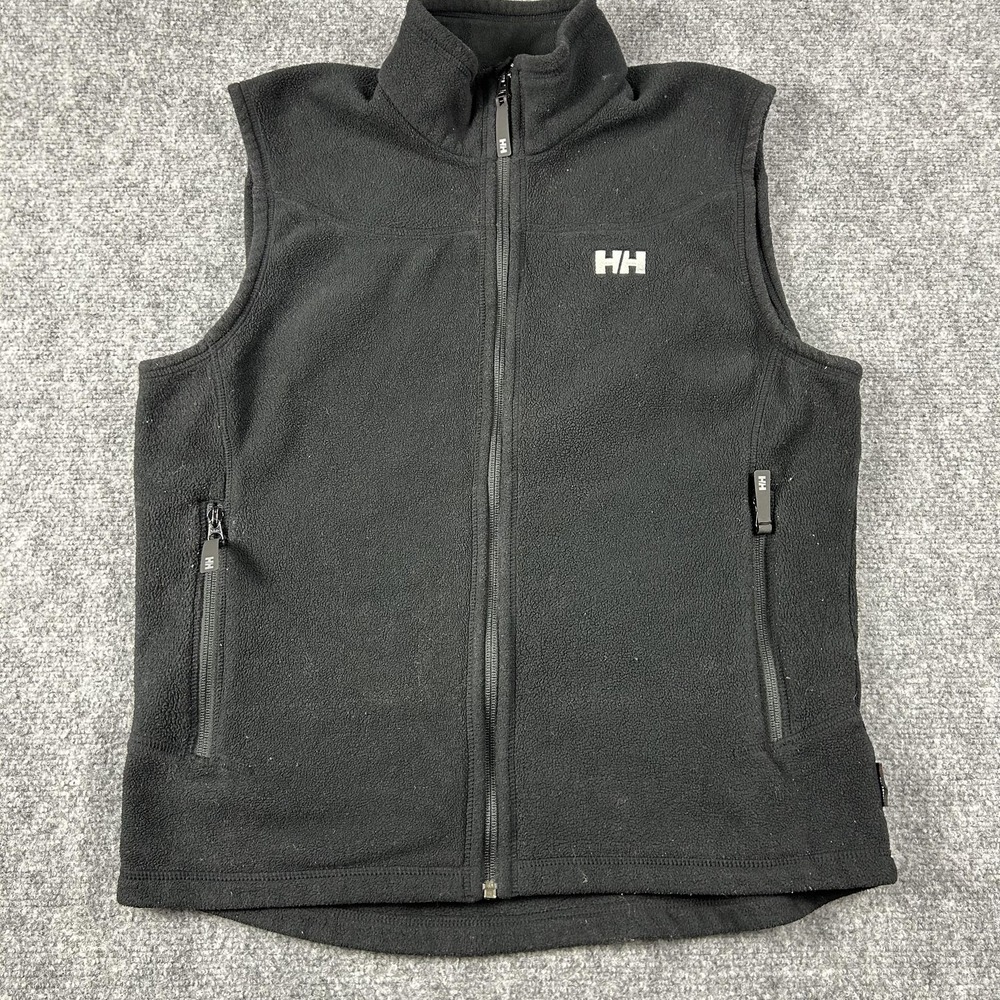 Helly Hansen Vest Mens Large Black Polartec Fleece Full Zip Pockets Outdoor